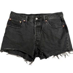 Levi’s 501 Black Raw Hem High Waisted Shorts Sz 32/14